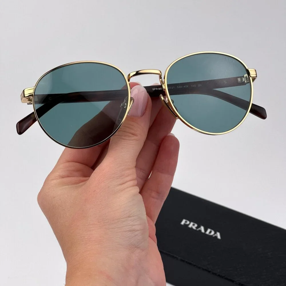 Prada PRB51S Sunglasses – Gold Round Frame Lago Lenses | Model 5AK40K